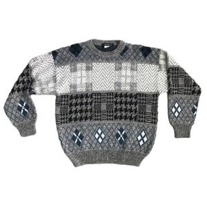 Vintage Architect Mens‎ Sweater Gray Wool Blend Geometric Large Grandpa Italy